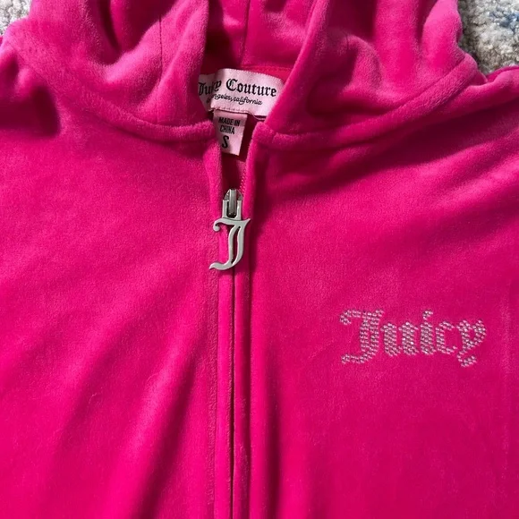 Vintage Juicy Couture Pink Velour Tracksuit Set Rhinestone Y2K Hoodie Pants - Picture 2 of 10